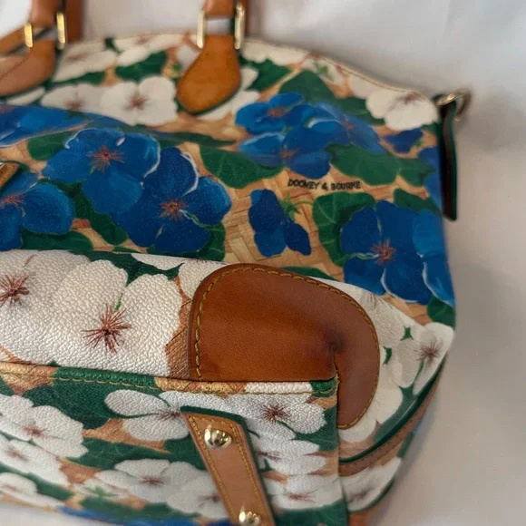 Dooney & Bourke Pansy Domed Satchel Yellow Blue Tan White Floral Leather - Picture 7 of 14